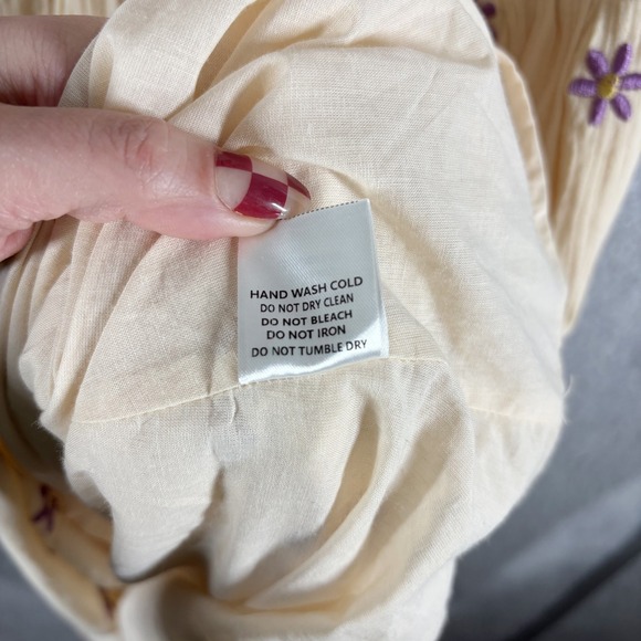 NEW J.Nna Cream Floral Embroidered Collar Halter Midi Dress Smocked Back Size M - Picture 8 of 10